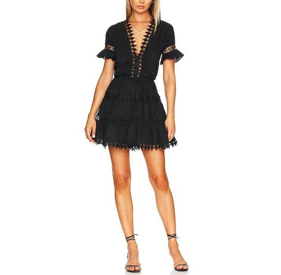 Peixoto Dresses & Skirts - Peixoto Lace Trimmed Black Ora Mini Dress Size XS